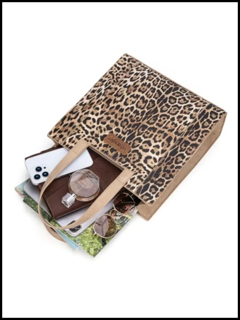 Vegan Leather Leopard Print Top-Handle Tote Bag for Work and Travel